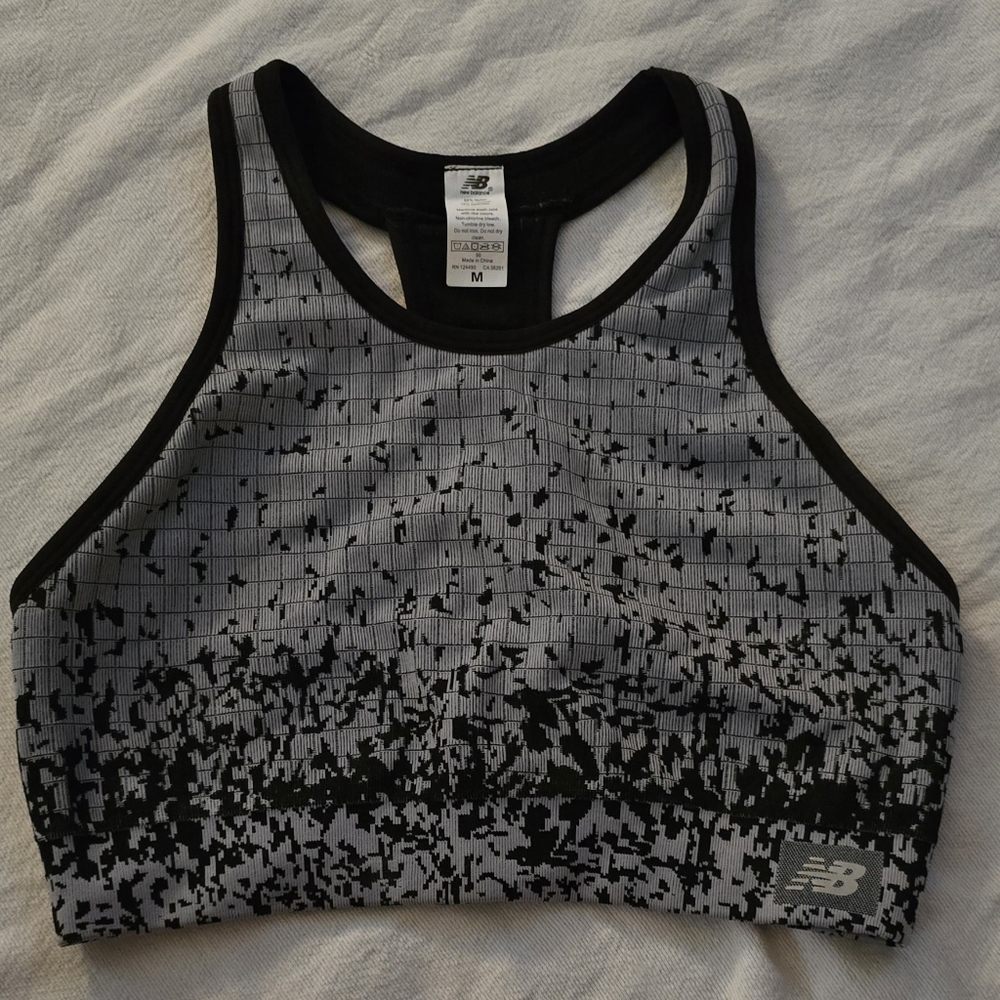 New Balance Black and Gray Racerback Sports Bra, Medium